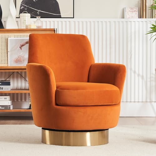 HANLIVES Swivel Barrel Chair Set of 2,Modern Swivel Accent Chairs with Tall Backrest,360 Degree Comfy Velvet Fabric Round Accent Chair Small Armchair for Living Room Bedroom(Orange*2)