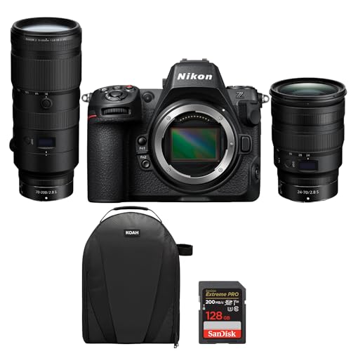 Nikon Z8 Full-Frame Mirrorless Camera with 45.7MP Sensor with 4K UHD Video Capability Bundle with NIKKOR Z 24-70mm f/2.8 S - Z 70-200mm f/2.8 VR S Lens, Camera Bag, and 128 GB Memory Card (5 Items)