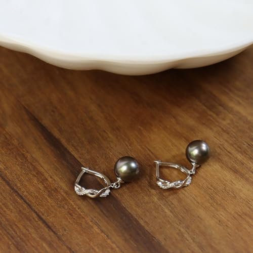 NONNYL Tahitian Black Pearl Earrings-Gifts for Women-Gift for Wife Wedding Birthday Anniversary-Mom Her Mothers Day Valentines Day Christmas-18K Gold Plated Sterling Silver Pearl Dangle Earring Fine Jewelry