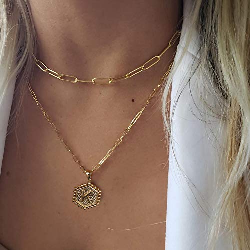 M MOOHAM Gold Layered Initial Necklaces for Women - Necklaces for Women for Women Cute Letter Initial J Necklace Choker Necklace Dainty Layered Necklaces for Women Girls