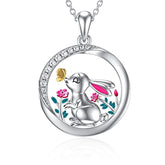 RMREWY Bunny Necklace 925 Sterling Silver Rabbit Pendant Cute Easter Animal Jewelry Birthday Gift for Women Mom