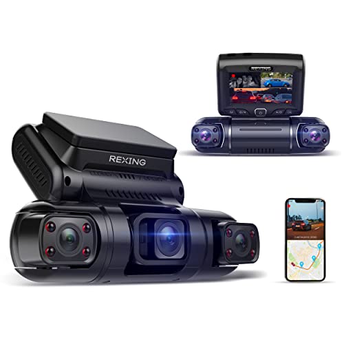 RexingUSA S3 Dash Cam for Rideshare Drivers - Front, Cabin & Side 1080p Cameras, Wi-Fi, GPS, Infrared Night Vision, Parking Mode, Loop Recording, 256GB Support