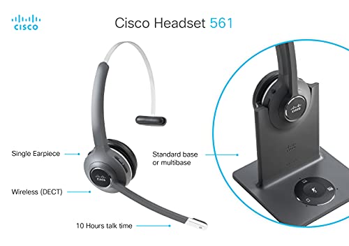 CISCO Headset 561, Wireless Single On-Ear Digital Enhanced Cordless Telecommunications Headset with Standard Base for US & Canada, Charcoal, 1-Year Limited Liability Warranty (CP-HS-WL-561-S-US=)