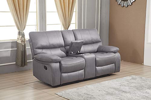 Betsy Furniture Microfiber Reclining Sofa Couch Set Living Room Set 8007 (Grey, Sofa+Loveseat)