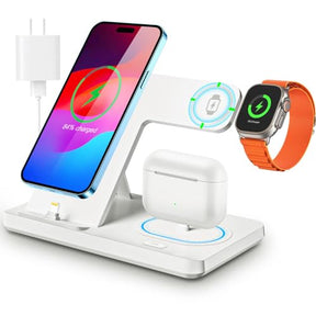 Charging Station for iPhone Multiple Devices, Foldable 3 in 1 Fast Charging Stand Dock for AirPods & iPhone 14 13 12 11 Pro X Max XS XR 8 7 Plus 6s, Apple Watch Charger for Apple Watch with Adapter