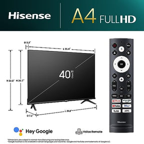 Hisense 40-Inch Class A4 Series FHD 1080p Google Smart TV (40A4K, 2023 Model) - DTS Virtual: X, Game & Sports Modes, Chromecast Built-in, Alexa Compatibility, Black