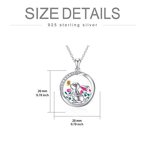 RMREWY Bunny Necklace 925 Sterling Silver Rabbit Pendant Cute Easter Animal Jewelry Birthday Gift for Women Mom