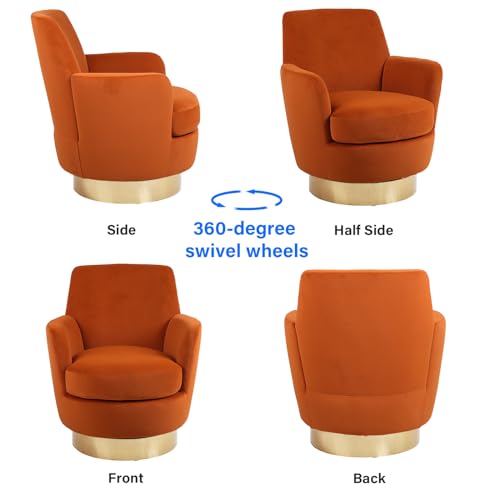 HANLIVES Swivel Barrel Chair Set of 2,Modern Swivel Accent Chairs with Tall Backrest,360 Degree Comfy Velvet Fabric Round Accent Chair Small Armchair for Living Room Bedroom(Orange*2)