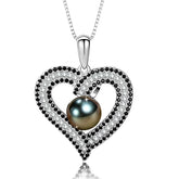 NONNYL Gifts for Women- Birthday Gifts for Wife From Husband Fine Jewelry - Gift for Her Christmas Gifts Ideas Mothers Day Gifts Valentines - Tahitian Black Heart Pearl Necklace Pendant