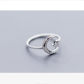 Sterling Silver Moon Star Ring