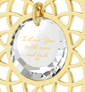 Gold Plated Silver I Love You To The Moon and Back Necklace Mandala Pendant 24k Gold Inscribed