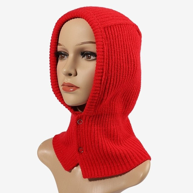 Women's Knitted Balaclava Collar Bonnet