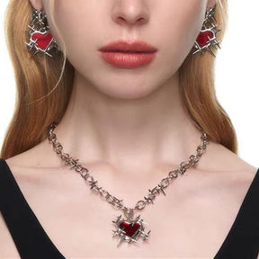 Red Thorns Necklace and Earrings