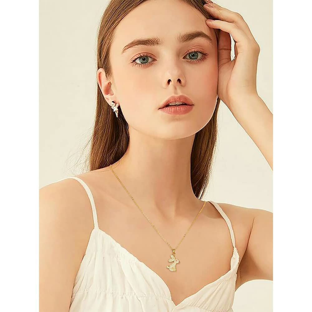 CLASSYZINT Gold Easter Bunny Pendant Necklace For Women Cute Brass Rabbit Design With All CZ Stones Easter Jewelry Gift