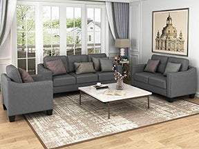 UBGO Living Room Furniture, 3 Pieces Set Includes Three Seater, lovesea, Chair,Polyester-Blend Upholstered Sofas & Couches for Apartment, Home, Gray