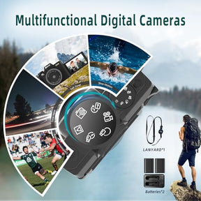 Mo Digital Cameras for Photography & 4K Video, 48 MP Vlogging Camera for YouTube with 180° Flip Screen,16X Digital Zoom,Flash & Autofocus,52mm Wide Angle & Macro Lens,2 Batteries,32GB SD Card