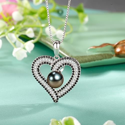 NONNYL Gifts for Women- Birthday Gifts for Wife From Husband Fine Jewelry - Gift for Her Christmas Gifts Ideas Mothers Day Gifts Valentines - Tahitian Black Heart Pearl Necklace Pendant