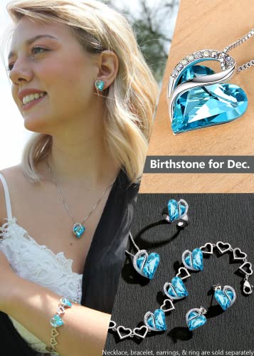 Leafael Valentine's Day Necklaces for Women, Infinity Love Heart Pendant with Turquoise Aquamarine Blue Birthstone Crystal for December, Silver Plated 18" + 2" Chain, Jewelry Birthday Gifts for Wife