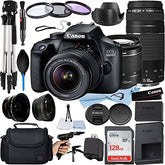 Canon EOS 4000D / Rebel T100 DSLR Camera with EF-S 18-55mm + EF 75-300mm Lens + A-Cell Accessory Bundle Includes: Wide Angle Lenses + SanDisk 128GB Memory Card + Much More (Renewed)