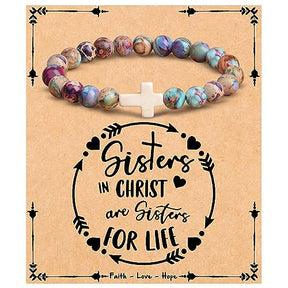 JoycuFF Christian Cross Bracelet for Women Girls Faith Religious Gifts for Women Jesus Easter Catholic Christian Jewelry, Meaningful Communion Baptism Natural Stone Gifts