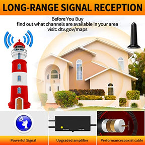 2024 Upgraded TV Antenna Smart Digital HD Indoor Amplifier 600+ Miles Range - Outdoor Signal Booster for Local Channel - Premium Aerial Support 4K 8K HDTV 1080p Fire Stick All TVs -25ft Thick Cable