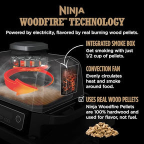 Ninja Woodfire Pro 7-in-1 Grill & Smoker with Thermometer, Air Fryer, BBQ, Bake, Roast, Broil - Portable Electric Outdoor Grill, Grey