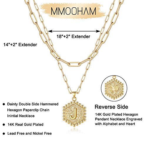 M MOOHAM Gold Layered Initial Necklaces for Women - Necklaces for Women for Women Cute Letter Initial J Necklace Choker Necklace Dainty Layered Necklaces for Women Girls