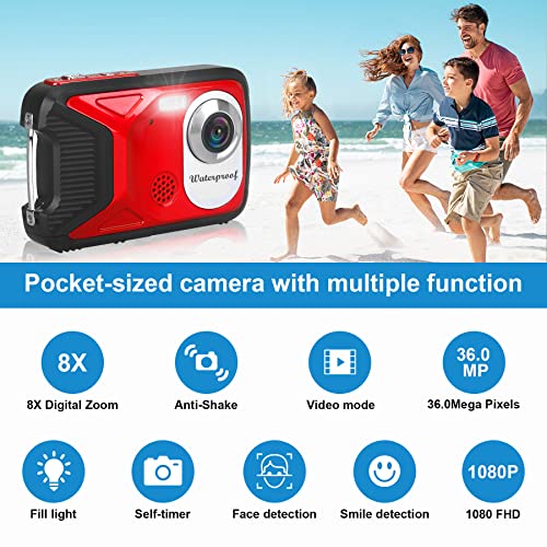 Waterproof Digital Camera with 32GB Card HD 1080P 36MP Compact Digital Camera for Kids Point and Shoot Camera Portable Camera for Teens Students Boys Girls Seniors