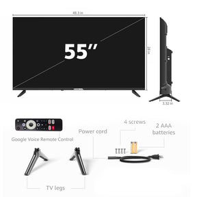 55 Inch Smart TV 4K Ultra HD, Compatible with Google TV, Google Assistant Built-in with Voice Remote, Compatible with Bluetooth, Dolby Audio Chromecast Built-in (Black)