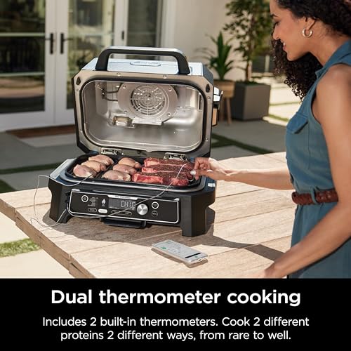 Ninja OG951 Woodfire Pro Connect Premium XL Outdoor Grill & Smoker, Bluetooth, App Enabled, 7-in-1 Master Grill, BBQ Smoker, Outdoor Air Fryer, Woodfire Technology, 2 Built-In Thermometers, Black