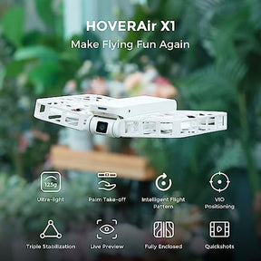 HOVERAir X1 Self-Flying Camera, Pocket-Sized Drone HDR Video Capture, Palm Takeoff, Intelligent Flight Paths, Follow-Me Mode, Foldable Action Camera with Hands-Free Control White (Combo)