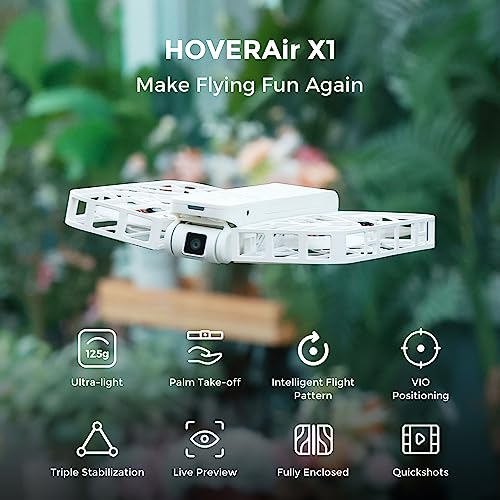 HOVERAir X1 Self-Flying Camera, Pocket-Sized Drone HDR Video Capture, Palm Takeoff, Intelligent Flight Paths, Follow-Me Mode, Foldable Action Camera with Hands-Free Control White (Combo)