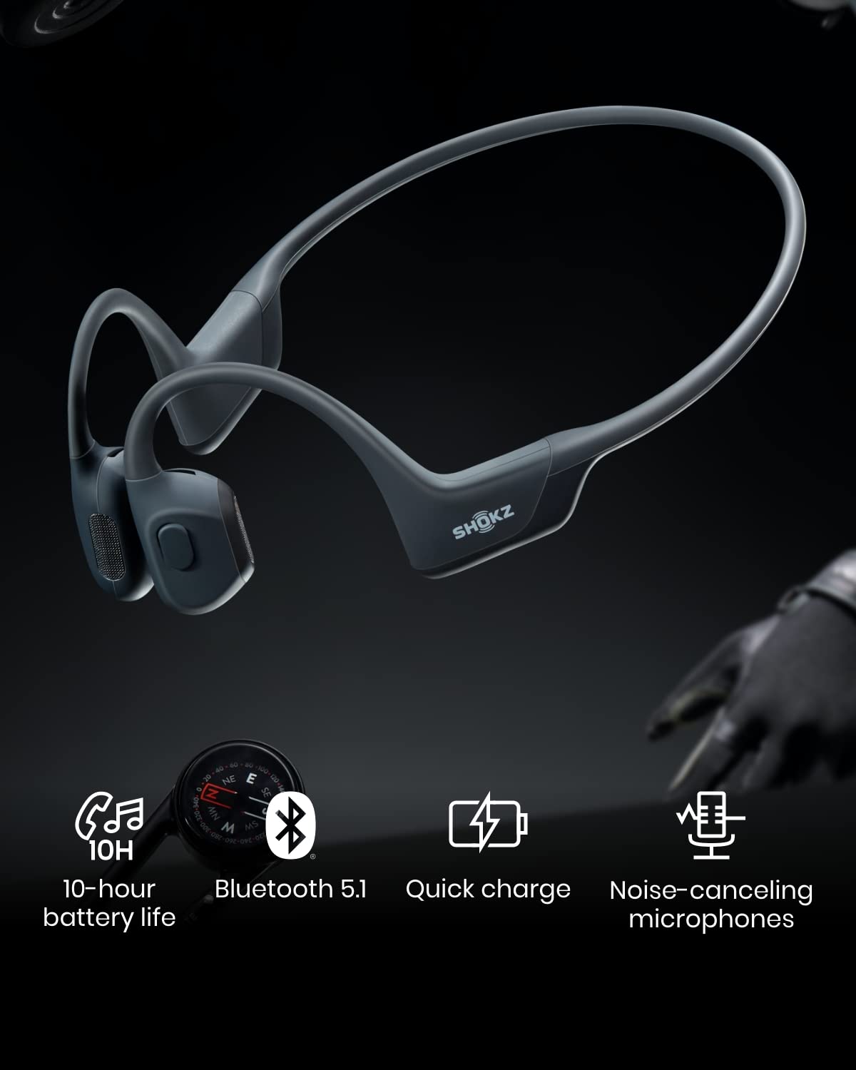 SHOKZ OpenRun Pro - Open-Ear Bluetooth Bone Conduction Sport Headphones - Sweat Resistant Wireless Earphones for Workouts and Running with Premium Deep Base - Built-in Mic, with Hair Band