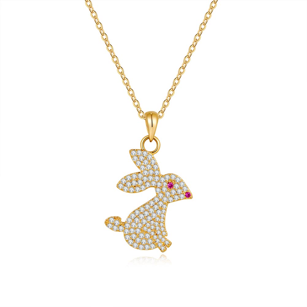 CLASSYZINT Gold Easter Bunny Pendant Necklace For Women Cute Brass Rabbit Design With All CZ Stones Easter Jewelry Gift