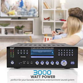 Pyle 4 Channel Wireless Bluetooth Amplifier - 3000 Watt Stereo Speaker Home Audio Receiver w/FM Radio, USB, 2 Microphone w/Echo for Karaoke, Front Loading CD DVD Player, LED, Rack Mount - PD3000BA.5