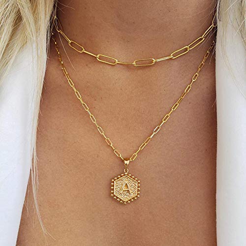 M MOOHAM Gold Layered Initial Necklaces for Women - Necklaces for Women for Women Cute Letter Initial J Necklace Choker Necklace Dainty Layered Necklaces for Women Girls