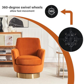 HANLIVES Swivel Barrel Chair Set of 2,Modern Swivel Accent Chairs with Tall Backrest,360 Degree Comfy Velvet Fabric Round Accent Chair Small Armchair for Living Room Bedroom(Orange*2)