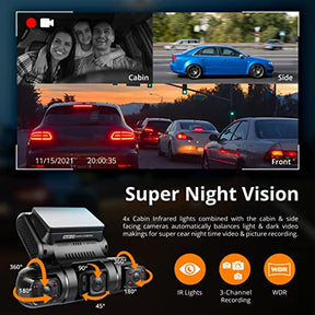 RexingUSA S3 Dash Cam for Rideshare Drivers - Front, Cabin & Side 1080p Cameras, Wi-Fi, GPS, Infrared Night Vision, Parking Mode, Loop Recording, 256GB Support