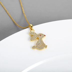 CLASSYZINT Gold Easter Bunny Pendant Necklace For Women Cute Brass Rabbit Design With All CZ Stones Easter Jewelry Gift