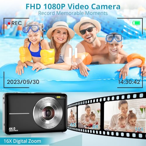 Digital Camera 2024 Newest 1080P 44MP Digital Cameras for Photography, Digital Point and Shoot Camera for Kids with 16X Zoom, Anti-Shake, Compact Small Travel Camera for Boys Girls Teens Gift