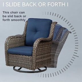 MeetLeisure Outdoor 360 Degree Swivel Rocker Patio Chairs Sets of 2 and Matching Side Table - 3 Piece Patio Wicker Glider Chairs with Olefin Cushions(Mixed Grey/Blue)