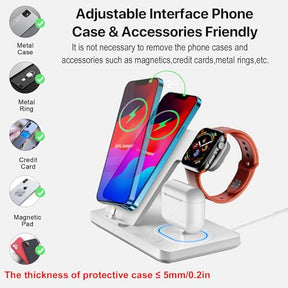 Charging Station for iPhone Multiple Devices, Foldable 3 in 1 Fast Charging Stand Dock for AirPods & iPhone 14 13 12 11 Pro X Max XS XR 8 7 Plus 6s, Apple Watch Charger for Apple Watch with Adapter