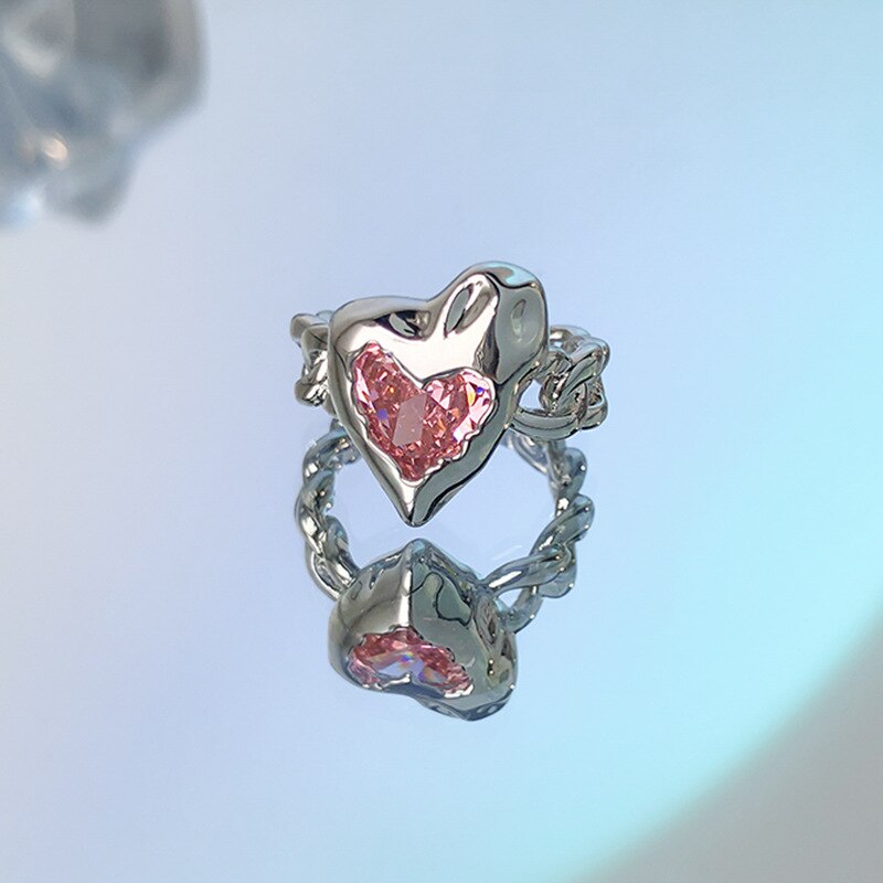 Pink Crystal Irregular Heart Ring