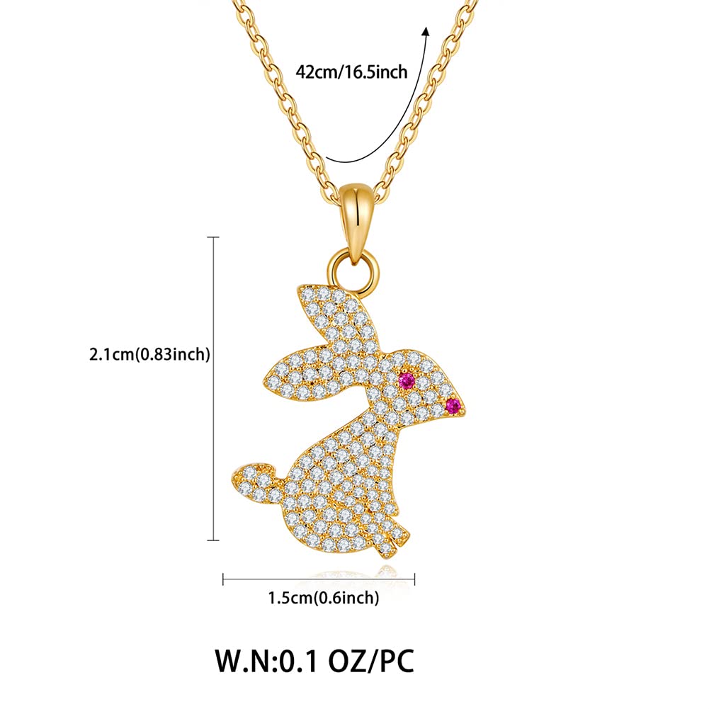 CLASSYZINT Gold Easter Bunny Pendant Necklace For Women Cute Brass Rabbit Design With All CZ Stones Easter Jewelry Gift