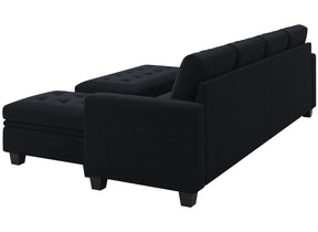 Belffin Velvet Convertible 4-Seat Sectional Sofa with Reversible Chaise L Shaped Sofa Couch Furniture Sets Sectional Couch with Storage Ottoman Black