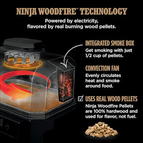 Ninja OG951 Woodfire Pro Connect Premium XL Outdoor Grill & Smoker, Bluetooth, App Enabled, 7-in-1 Master Grill, BBQ Smoker, Outdoor Air Fryer, Woodfire Technology, 2 Built-In Thermometers, Black