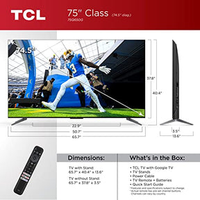 TCL 75-Inch Q6 QLED 4K Smart TV with Google (75Q650G, 2023 Model) Dolby Vision, Atmos, HDR Pro+, Game Accelerator Enhanced Gaming, Voice Remote, Works Alexa, Streaming UHD Television