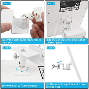 Gutter Mount for Ring Solar Panel, Adjustable Weatherproof Aluminum Alloy Mount Bracket, Perfect Angle to Get Adequate Sunlight (White)