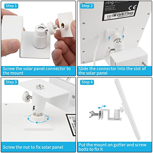 Gutter Mount for Ring Solar Panel, Adjustable Weatherproof Aluminum Alloy Mount Bracket, Perfect Angle to Get Adequate Sunlight (White)