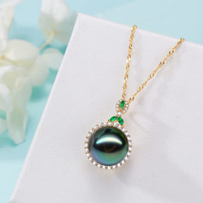 Nonnyl Gifts for Women- Tahitian-Black-Pearl-Necklace for Women, 12-13mm Real South Sea Pearls Pendant Sterling Silver Plated 18K Gold With Urquoise- Christmas Mothers Day Valentine's Day Jewelry